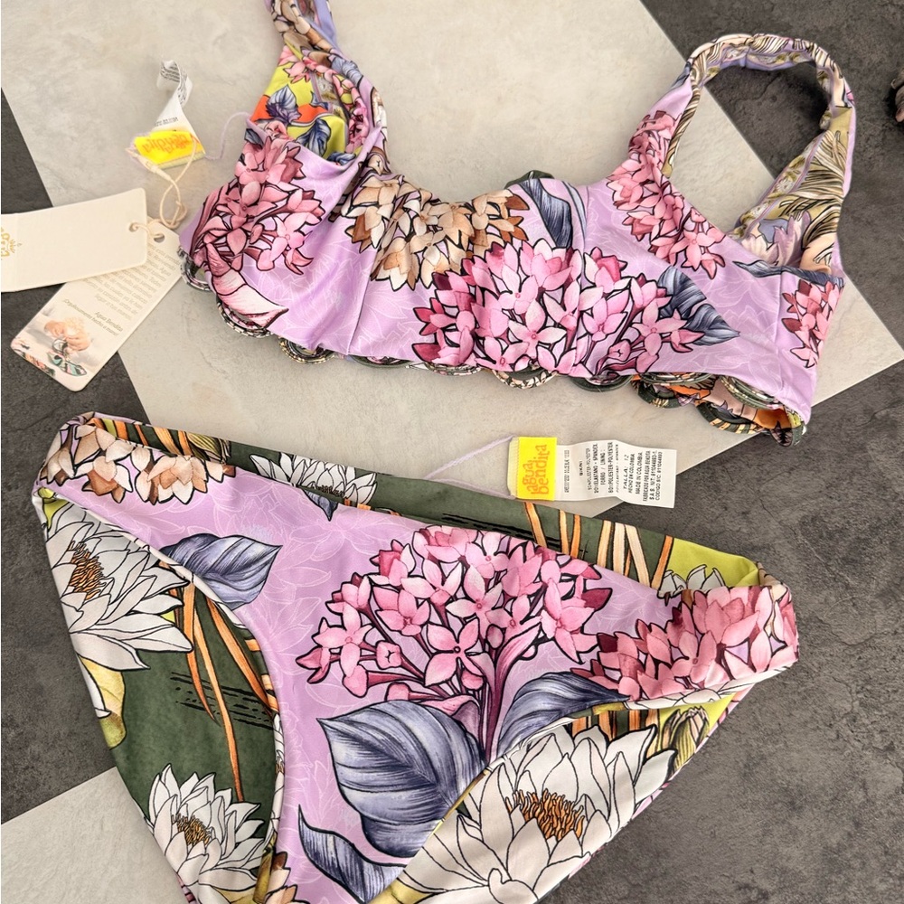 Agua Bendita Kids Floral Bikini Set - Purple and Green